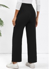 Black bottoms,Plain Color bottoms,Button Black Straight Leg High Waisted Pants