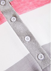 Pink tops,Striped tops,Geometric tops,ROTITA Patchwork Striped Pink Split Neck Long Sleeve Sweatshirt