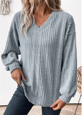 Rotita – Hellblaues Langarm-T-Shirt mit V-Ausschnitt