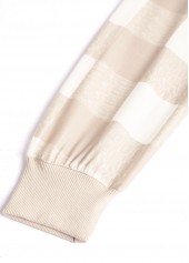 Beige plus size,Plaid plus size,ROTITA Plus Size Patchwork Beige Plaid Turn Down Collar Sweatshirt