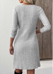 Light Grey dresses,Plain Color dresses,Everyday dresses,Casual dresses,ROTITA Button Light Grey Scoop Neck Long Sleeve Dress