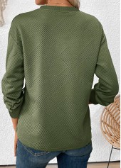 Olive Green tops,Plain Color tops,ROTITA Jacquard Olive Green Round Neck Long Sleeve Sweatshirt