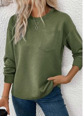 Rotita Jacquard-Sweatshirt mit Rundhalsausschnitt und langen Ärmeln in Olivgrün