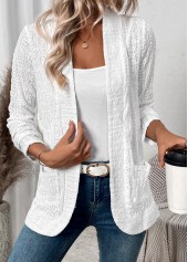 White tops,Plain Color tops,ROTITA Lace White Long Sleeve Pocket Coat