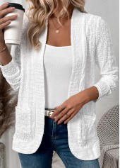 White tops,Plain Color tops,ROTITA Lace White Long Sleeve Pocket Coat