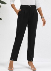 Black bottoms,Plain Color bottoms,Button Black High Waisted Ankle-length Pants
