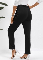 Black bottoms,Plain Color bottoms,Button Black High Waisted Ankle-length Pants