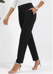 Black bottoms,Plain Color bottoms,Button Black High Waisted Ankle-length Pants