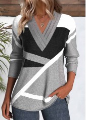 t-shirt col rond gris imprimé géométrique patchwork rotita