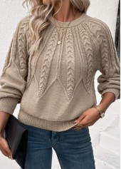 Light Camel tops,Plain Color tops,Light Camel Round Neck Long Sleeve Sweater