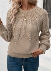 Light Camel tops,Plain Color tops,Light Camel Round Neck Long Sleeve Sweater