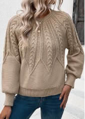 Light Camel tops,Plain Color tops,Light Camel Round Neck Long Sleeve Sweater