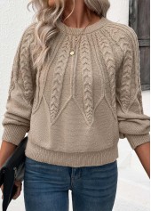 Light Camel tops,Plain Color tops,Light Camel Round Neck Long Sleeve Sweater
