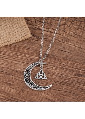 Silver jewelry,Moon Silver Hollow Alloy Detail Necklace