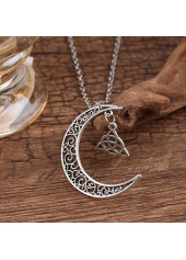 Silver jewelry,Moon Silver Hollow Alloy Detail Necklace