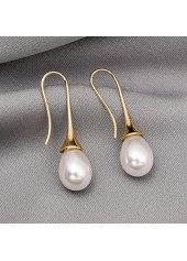 Golden jewelry,Geometric jewelry,Golden Pearl Copper Teardrop Design Earrings