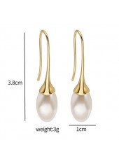 Golden jewelry,Geometric jewelry,Golden Pearl Copper Teardrop Design Earrings