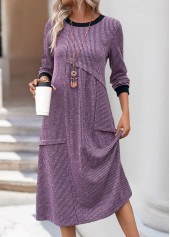 Dusty Purple dresses,Plain Color dresses,Everyday dresses,Casual dresses,ROTITA Tummy Coverage Dusty Purple Round Neck Long Sleeve Dress