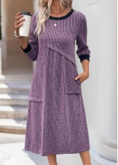 Dusty Purple dresses,Plain Color dresses,Everyday dresses,Casual dresses,ROTITA Plus Size Tummy Coverage Dusty Purple Round Neck Dress