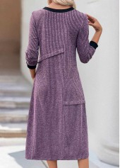 Dusty Purple dresses,Plain Color dresses,Everyday dresses,Casual dresses,ROTITA Plus Size Tummy Coverage Dusty Purple Round Neck Dress