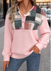 Sweatshirt mit geschlitztem Halsausschnitt und geometrischem Muster in Rosa mit Rotita-Knopf