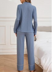 Dusty Blue loungewear,Contrast Color loungewear,Dusty Blue Shirt Collar Lounge Top and Pants