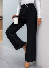 Black bottoms,Plain Color bottoms,Black Straight Leg Zipper Fly High Waisted Pants