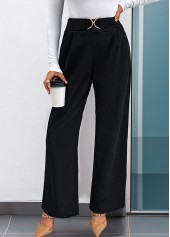 Black bottoms,Plain Color bottoms,Black Straight Leg Zipper Fly High Waisted Pants