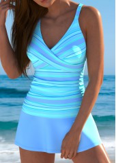 Blue swimwear,Striped swimwear,Geometric swimwear,ROTITA Criss Cross Blue Striped Tankini Set