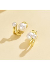 Golden jewelry,Geometric jewelry,Golden Geometric Pearl Design Alloy Earrings