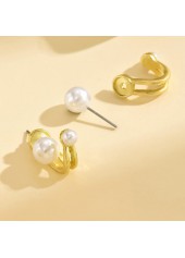 Golden jewelry,Geometric jewelry,Golden Geometric Pearl Design Alloy Earrings