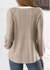 Light Coffee tops,Plain Color tops,ROTITA Patchwork Light Coffee Round Neck Long Sleeve Sweatshirt