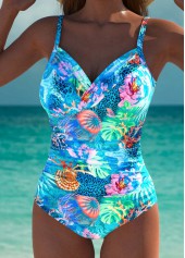 Cyan swimwear,Animal Print swimwear,ROTITA Cut Out Cyan Marine Life Print One Piece Swimwear