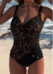 Black swimwear,Plain Color swimwear,ROTITA Tie Lace Black One Piece Swimwear