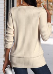 Beige tops,Geometric tops,ROTITA Surplice Geometric Print Beige V Neck Long Sleeve Blouse