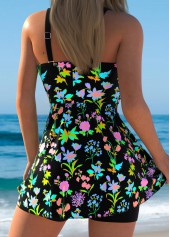 Multi Color swimwear,Floral swimwear,Plants swimwear,ROTITA Surplice Multi Color Floral Print Swimdress and Shorts