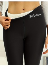 leggings taille haute élastique à imprimé lettre noir