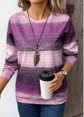 Purple tops,Tribal tops,ROTITA Patchwork Tribal Print Purple Round Neck Sweatshirt
