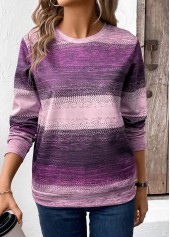 Purple tops,Tribal tops,ROTITA Patchwork Tribal Print Purple Round Neck Sweatshirt