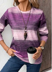 Purple tops,Tribal tops,ROTITA Patchwork Tribal Print Purple Round Neck Sweatshirt