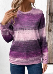 Purple tops,Tribal tops,ROTITA Patchwork Tribal Print Purple Round Neck Sweatshirt