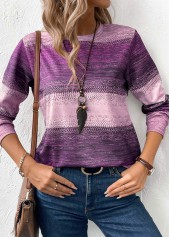 Purple tops,Tribal tops,ROTITA Patchwork Tribal Print Purple Round Neck Sweatshirt