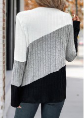 Multi Color tops,Contrast Color tops,ROTITA Patchwork Multi Color V Neck Long Sleeve T Shirt