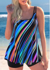 ROTITA Lightweight Multi Color Geometric Print Mid Waisted Tankini Set