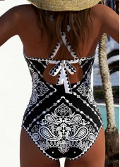 Black swimwear,Tribal swimwear,Geometric swimwear,ROTITA Ruched Black Tribal Print One Piece Swimwear