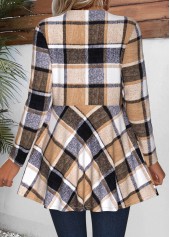 Light Coffee tops,Plaid tops,Geometric tops,ROTITA Plaid Light Coffee Long Sleeve Coat