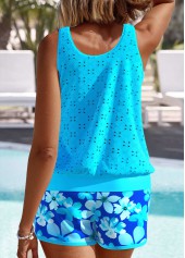 Light Blue swimwear,Floral swimwear,Plants swimwear,ROTITA Jacquard Light Blue Floral Print Tankini Set