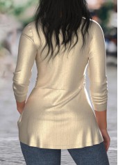 Champagne tops,Plain Color tops,ROTITA Twist Champagne V Neck Long Sleeve T Shirt
