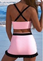 Pink swimwear,Plain Color swimwear,ROTITA Criss Cross Pink Patchwork Bikini Set