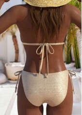 Champagne swimwear,Plain Color swimwear,ROTITA Champagne Lace Up Detail Bikini Set